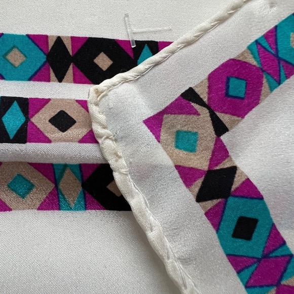 Monique Martin Designer Silk Scarf Square 25 1/2" Vintage Beige Purple Blue - Picture 4 of 4